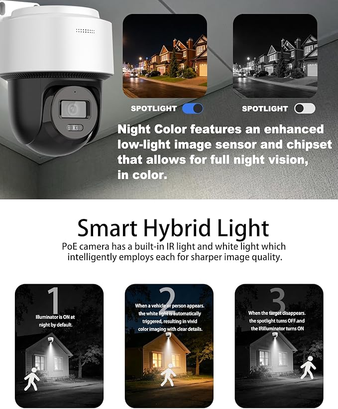 DS-2DE2C400MWG-E 4MP Hik PoE PT Security Camera Outdoor, with Human Detection Auto-Tracking, IP66 Weatherproof, 2.8MM Lens H.265+, Smart Hybrid-Light SD Card Slot(Up to 512 GB)