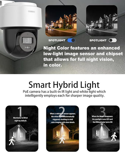 DS-2DE2C400MWG-E 4MP Hik PoE PT Security Camera Outdoor, with Human Detection Auto-Tracking, IP66 Weatherproof, 2.8MM Lens H.265+, Smart Hybrid-Light SD Card Slot(Up to 512 GB)