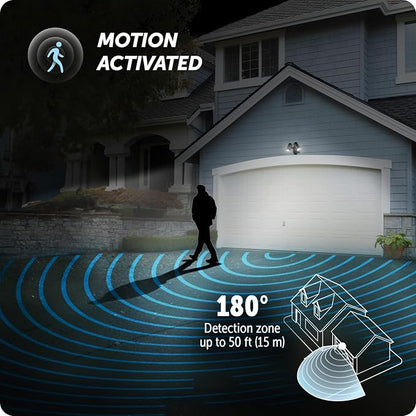 Globe Electric 180-Degree 22W Twin Head Black Hardwired Motion Activated Diecast Architectural Security Light, Spotlight, Outdoor, Outside House Lights