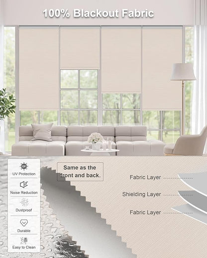 Motorized Blinds with Remote Control, Smart Blackout Automatic Blinds Work with Homekit Alexa Google Home, Rechargeable Electric Window Roller Shades with Valance, Customized Size (Texture Cream)