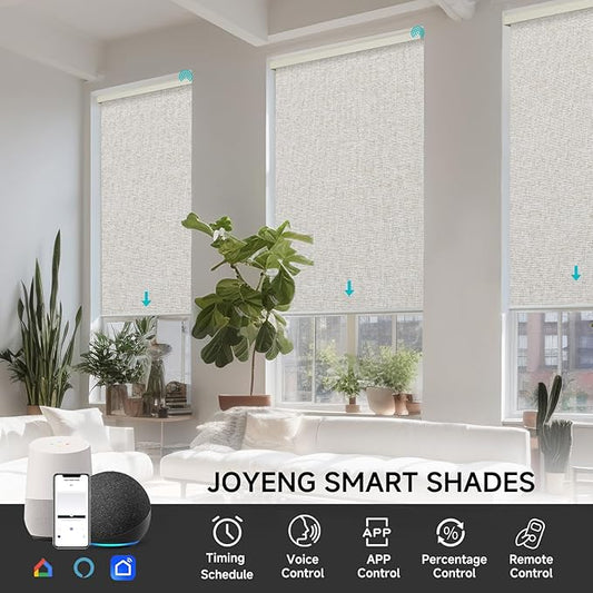 Motorized Blinds with Remote, Custom Automatic Electric Blackout Smart Blinds for Windows, Motorized Window Roller Shades Compatible with Alexa Google for Home Office, Fabric Beige
