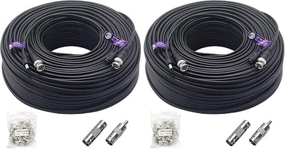 300Ft (91 Meters) 4K 8MP 5MP 2MP 1080P BNC Video and Power Cable, Mini RG59 Wire for CCTV Security Camera Systems, with BNC Connector, RCA Adapter, Cable Clips (Pack of 2)