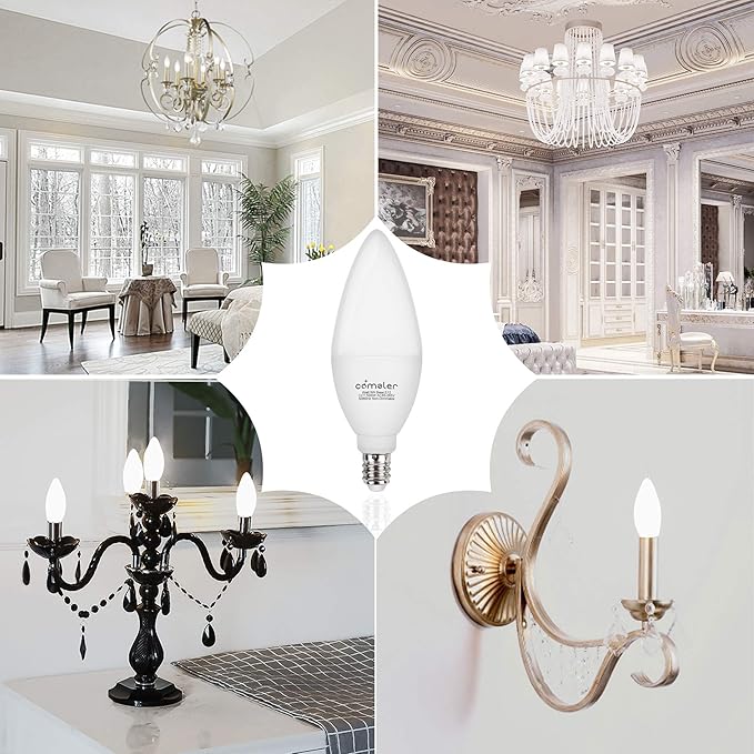 comzler E12 LED Candelabra Bulb, 60 Watt Equivalent Ceiling Fan Light Bulbs, Daylight 5000K LED Chandelier Light Bulbs, Candle Bulb Small Base for Chandelier, Non Dimmable, Pack of 8