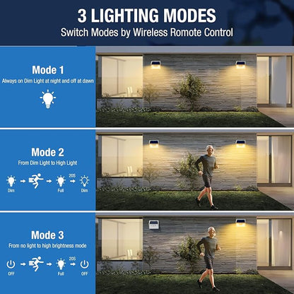 Peasur White Frame Solar Motion Sensor Lights Outdoor, 2 Packs 180LED Warm Solar Wall Lights Waterproof, 3 Modes Fence Security Lighting for Deck Yard Stairs Garden