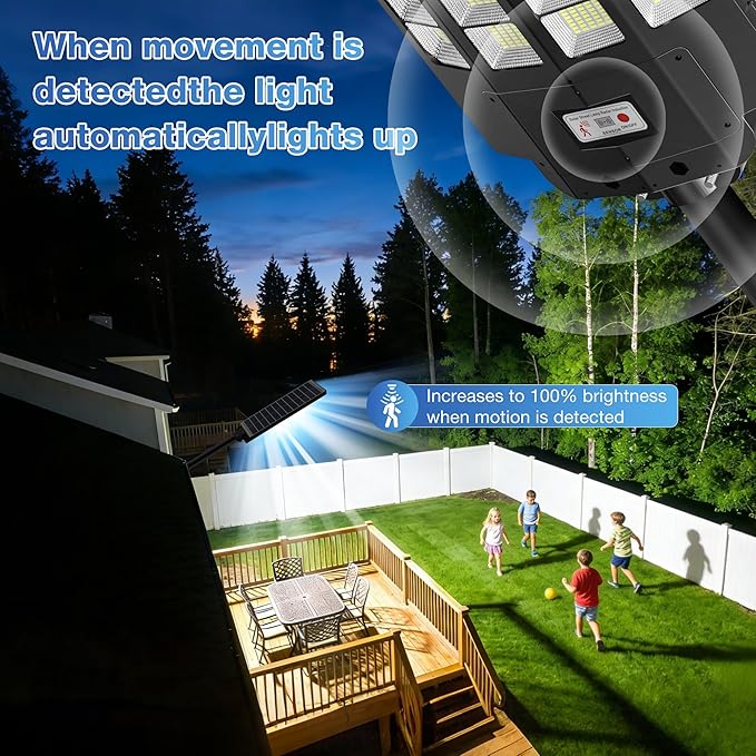 OKPRO 9000W Solar Street Lights Outdoor, IP66 Waterproof Commercial Solar Powered Flood Light with Motion Sensor & Remote, Dusk to Dawn Security Lighting for Yard, Farm, Parking Lot, Garage (2Pack)