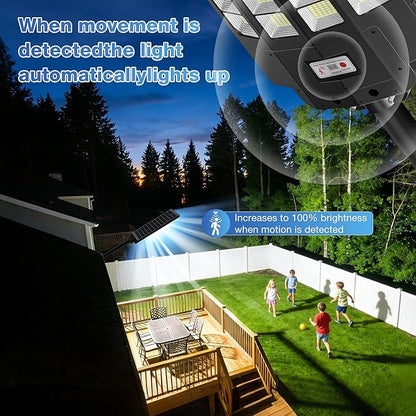 OKPRO 9000W Solar Street Lights Outdoor, IP66 Waterproof Commercial Solar Powered Flood Light with Motion Sensor & Remote, Dusk to Dawn Security Lighting for Yard, Farm, Parking Lot, Garage (2Pack)