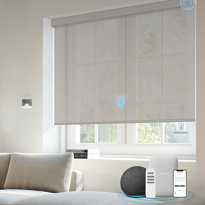 Motorized Light Filtering Shades Compatible with Alexa Google Smart Blinds Automatic Window Shade Remote Control 30% Blackout Foggy Grey