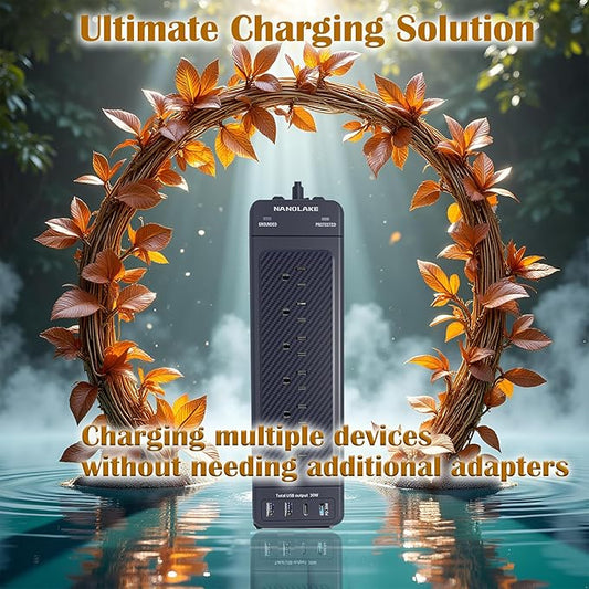 Surge Protector Power Strip 10ft Cord/High Joules Surge Protection (4800J)/Heavy Duty/Multiple outlets/Mountable/18AC/1875W/USB A+C(PD20W),Flat Plug,Commercial,Industrial,Office,Home,Black