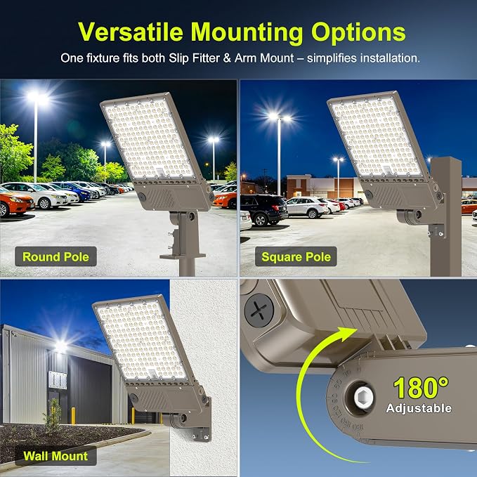6 Pack 480V LED Parking Lot Light 320W/256W/192W, 3000K 4000K 5000K Adjustable 48000LM 0-10V Dimmable with Photocell, ETL Listed Shoebox Pole Lights Arm & Slip Fitter Mount, AC277-480V