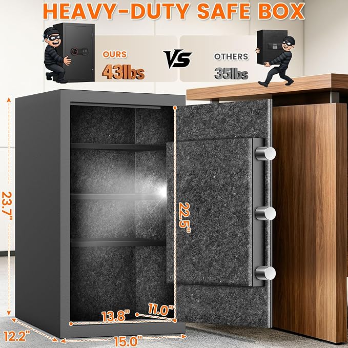 2026 35-Min 1700°F Fireproof Safe, 23.7" Tall 43Lbs Safe Box for Document