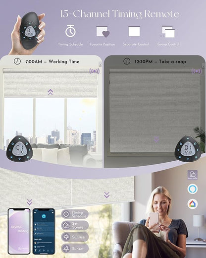 Graywind Smart Blackout Roller Shades Work with Alexa Google WiFi Hardwired Textured Fabric Motorized Blinds Remote Window Shades, Custom Size (Metallic Fuscous Grey)