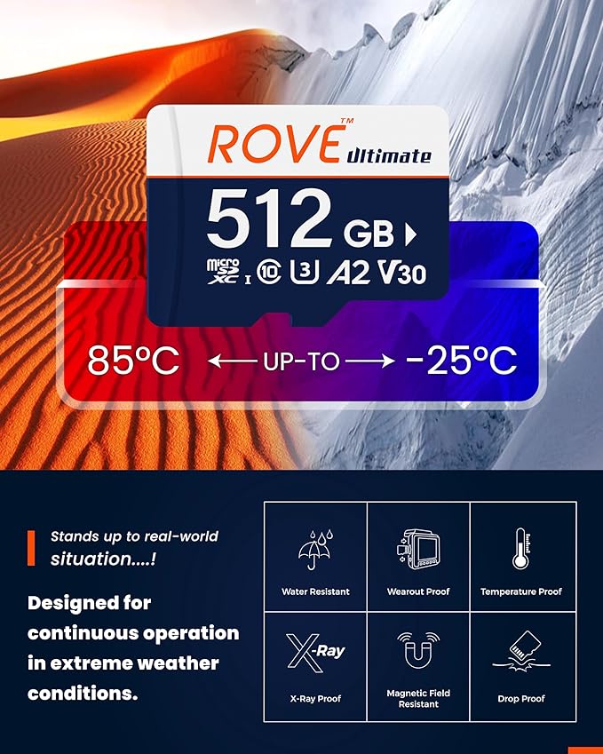 ROVE Ultimate Micro SD Card microSDXC 512GB Memory Card with USB 3.2 Type C Card Reader 170MB/s C10, U3, V30, 4K, A2 for Dash Cam, Android Smart Phones, Tablets, Games