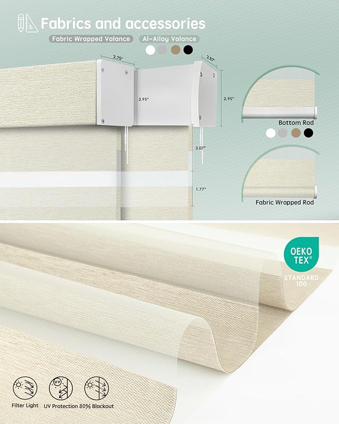 Yoolax Motorized Zebra Blinds Compatible with Alexa, Motorized Blinds with Remote Custom Size, Privacy Electric Blinds Zebra Blinds for Windows (Beige)