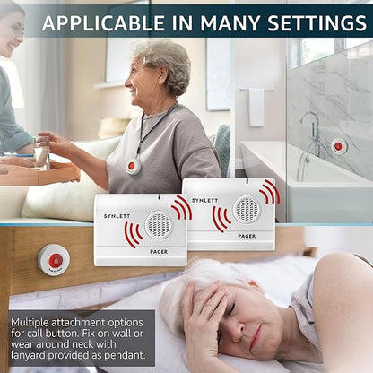 Wireless Caregiver Pager System for Elderly at Home – SOS Emergency Call Button for Seniors & Patients, 2 Portable Pagers, Long Range Alert System for Caregivers, Home & Nursing Use