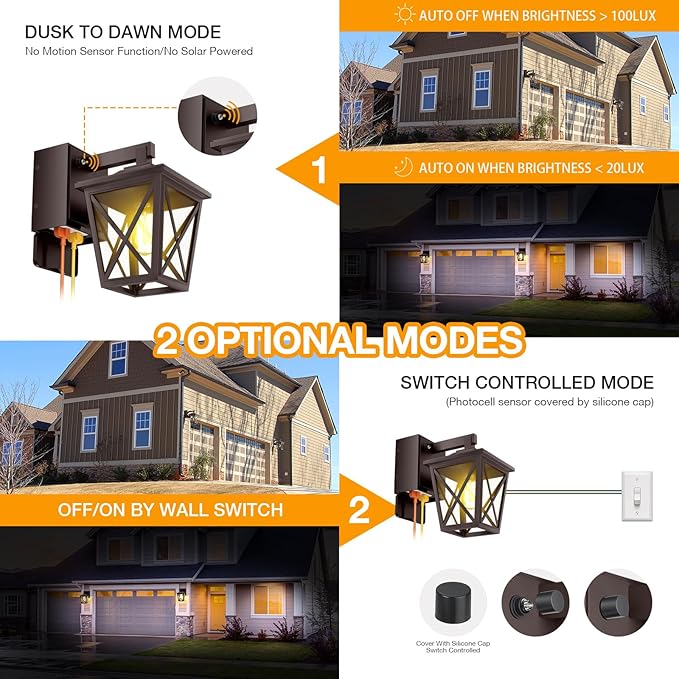 Ehaho Porch Lights with Outlet, Dusk to Dawn Outdoor Light Built-in, Waterproof Anti-Rust Lantern Outside Light with GFCI Outlet, Wall Sconce Light with Plug for Front Door (Brown 1 PC)