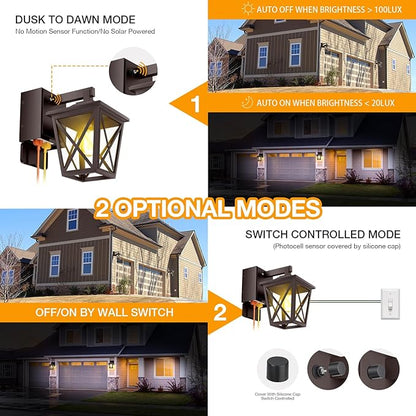 Ehaho Porch Lights with Outlet, Dusk to Dawn Outdoor Light Built-in, Waterproof Anti-Rust Lantern Outside Light with GFCI Outlet, Wall Sconce Light with Plug for Front Door (Brown 1 PC)