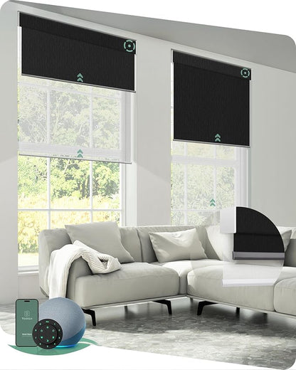 Yoolax Smart Dual Roller Shades, Motorized Blinds with Remote Smart Blinds Compatible with Alexa, Blackout & Sheer Automatic Dual Shades for Windows (V-Midnight Stripe & V-Haze White)