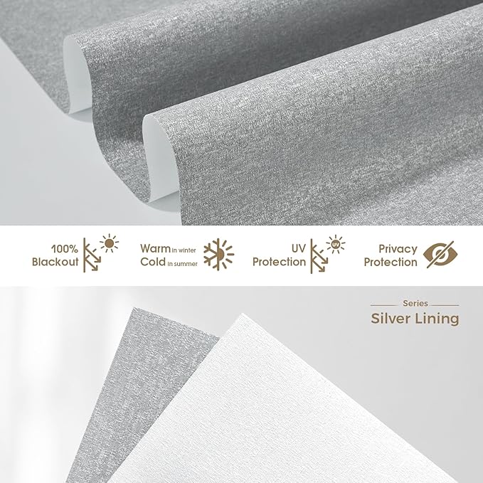 HeyBlinds Motorized Blinds with Remote, 100% Blackout Smart Blinds, Automatic Shades for Windows Compatible with Alexa Google and Homekit, Custom Size(Silver Lining-Misty Grey BO)