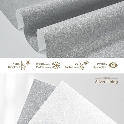HeyBlinds Motorized Blinds with Remote, 100% Blackout Smart Blinds, Automatic Shades for Windows Compatible with Alexa Google and Homekit, Custom Size(Silver Lining-Misty Grey BO)