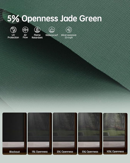 Yoolax Customized Motorized Outdoor Shades, Smart Blinds Compatible with Alexa Google, Remote Control Waterproof Blinds for Patio Porch Windows Outside (5% Openness Jade Green)