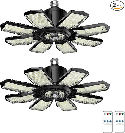 Motion Sensor Garage Lights 2 Pack, 25000LM Motion Activated Shop Light with 8+1 LED Deformable Panels, 360° Detection, Motion Sensor Ceiling Light for Garage, Workshop, Basement, Laundry Room