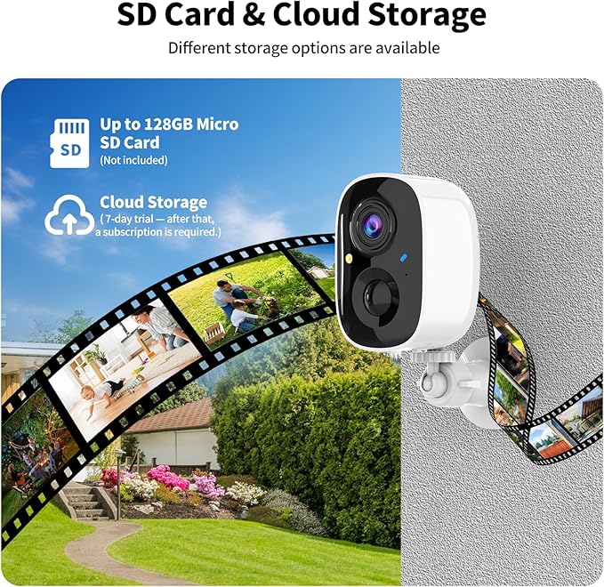 2K FHD Smart Wireless Security Camera Indoor/Outdoor,Solar Powered WiFi Camera with Color Night Vision, Motion Detection, 2-Way Audio, Weatherproof, Cloud/SD Storage for Home Security (2.4GHz Only)