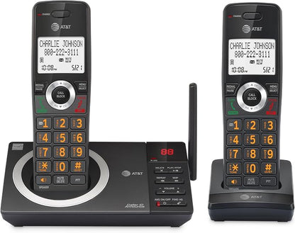AT&T CL82218 2-Handset DECT 6.0 Cordless Phone, Charcoal Black | Large Display, Big Buttons, Answering Machine, Smart Call Blocker