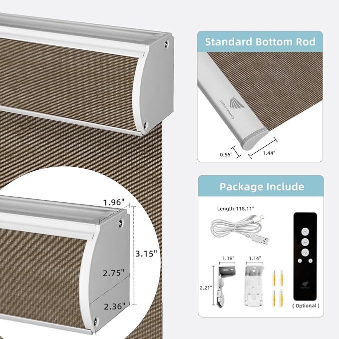 SmartWings Motorized Smart Blinds for Windows in Light Filtering, Electric Remote Roller Shades Compatible with Alexa/Google Home/Homekit, Custom Up to 110”W x 148”H, 5% Openness PVC Free Cocoa