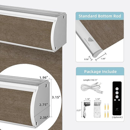 SmartWings Motorized Smart Blinds for Windows in Light Filtering, Electric Remote Roller Shades Compatible with Alexa/Google Home/Homekit, Custom Up to 110”W x 148”H, 5% Openness PVC Free Cocoa