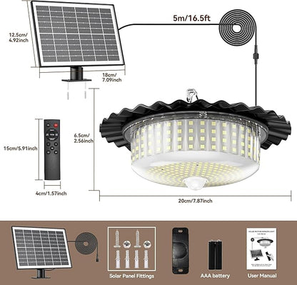 Solar Lights Outdoor Waterproof,396 LED Solar Shed Light Indoor Outdoor with Remote Control,Timer, Solar Pendant Light 5 Modes,Solar Powered Barn Lights for Chicken Coop,Gazebo,Garage,Shop