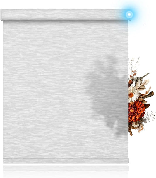 BERISSA Motorized Blinds with Remote,Light Filtering Smart Blinds for Windows,Jacquard Fabric,Remote Control,Thermal Insulated Automatic Blinds,Electric Blinds with USB/Solar Pannel.White