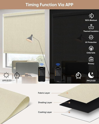 Kincmo Motorized Blinds with Remote,100% Blackout Motorized Roller Shades Work with Apple Homekit,Alexa,Google, Custom Electric Blinds with App,Voice Control (Dual Sided Beige)
