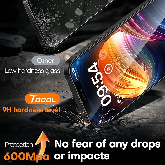 TOCOL for iPhone 12 Screen Protector/iPhone 12 Pro Screen Protector 9H Hardness Military Grade Shatterproof HD Tempered Glass Full Coverage Easy Installation Case Friendly 2 Pack