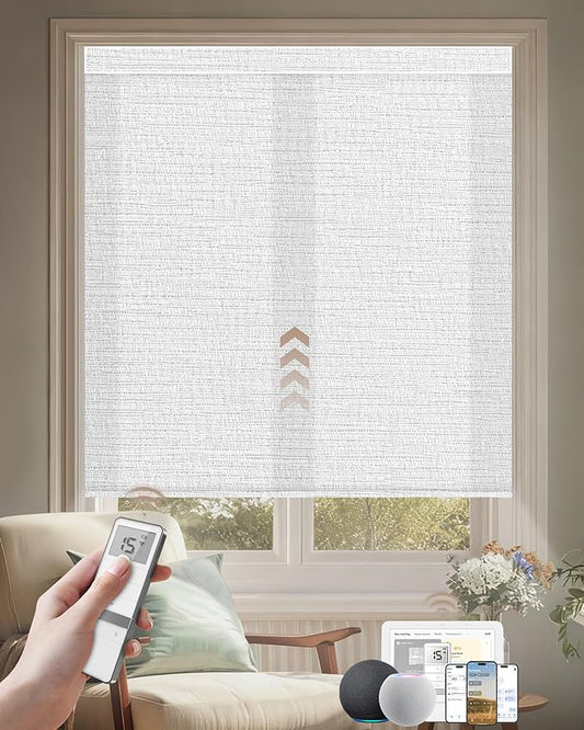 Kincmo Motorized Blinds with Remote, Light Filtering Roller Shades Work with Apple Homekit,Alexa,Google Home, Custom Electric Blinds with App,Voice Control (75% Blackout Aqua Waves White)