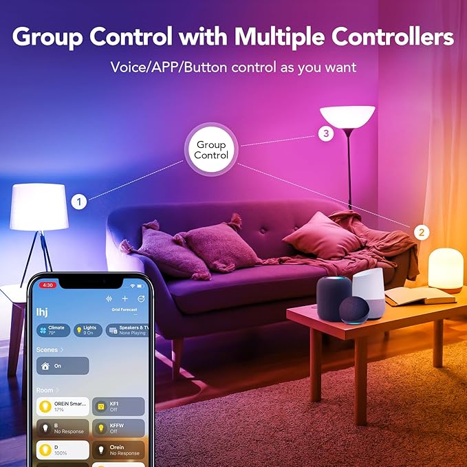 OREiN Matter BR30 Smart Light Bulbs, 650LM 60W Equivalent Recessed Flood Light Bulb, RGBTW Color Changing, Smart Flood Light Bulb Compatible with Alexa, Apple Home, Google Home, SmartThings, 4 Pack