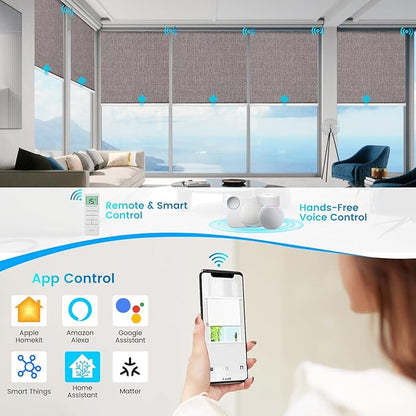 Motorized 100% Blackout Roller Shades – Custom Smart Blinds with Remote Control, Rechargeable Battery or Plug-in Motor, Tuya WiFi Optional, Home & Office Automatic Window Shades (Mocha Gray/CH9565)