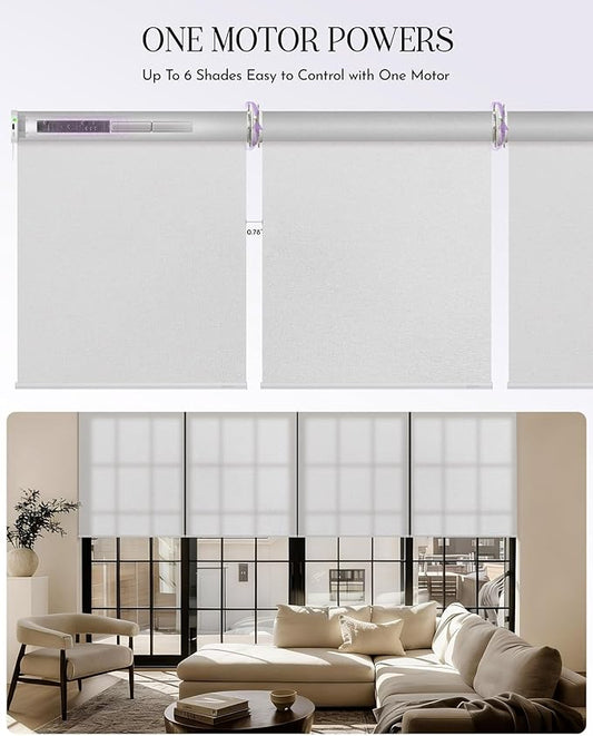 Graywind Smart Coupled Roller Shades Compatible with Alexa Google Custom Size Extra Large Motorized Blinds for Windows(Pure White)