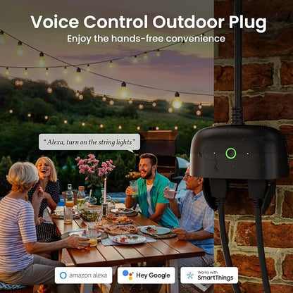GHome Smart Outdoor Smart Plug, Smart Home Wi-Fi Outlet with 2 Sockets, IP64-Rated with Weather-Resistant Covers, Works with Alexa, Google Home & SmartThings, No Hub Required