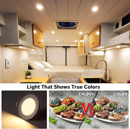 acegoo RV 2.75" Recessed LED Ceiling Light 12V Ultra-Thin Puck Light, Dimmable RV Lights Interior for Camper Van Truck Motorhome Boat Sailboat Roof Under Cabinet Lighting, 6 Pack (White,Warm White)