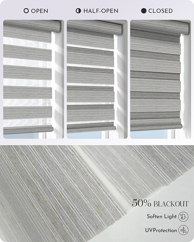 Graywind Motorized Blinds with Remote, Smart Zebra Shades for Windows, Hardwired Roller Blinds Work with Alexa, Apple Homekit, Google Home, Custom Size, Linen Weave Gray