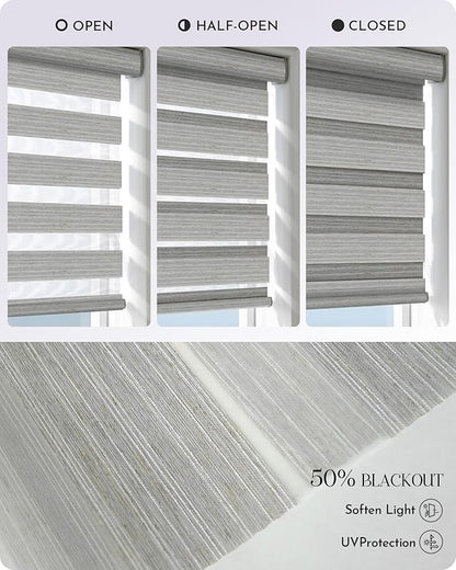 Graywind Motorized Blinds with Remote, Smart Zebra Shades for Windows, Hardwired Roller Blinds Work with Alexa, Apple Homekit, Google Home, Custom Size, Linen Weave Gray