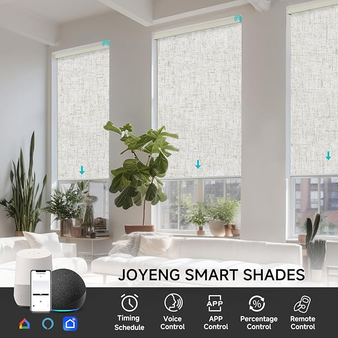 Motorized Blinds with Remote, Custom Automatic Electric Blackout Smart Blinds for Windows, Motorized Window Roller Shades Compatible with Alexa Google for Home Office, Textured Flax