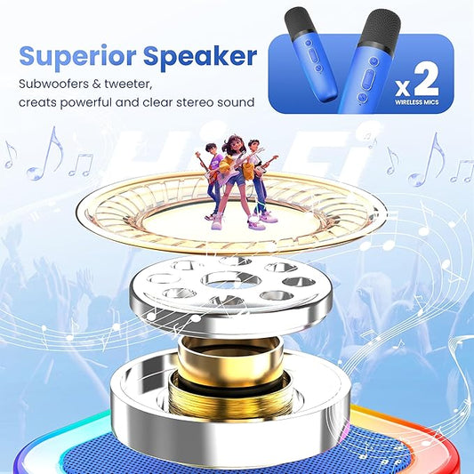Mini Karaoke Machine for Kids Adults, 2026 TOP Birthday Gifts for Girls Boys 3,4,5,6,7,8+Year Old Toddler Toys, Portable Bluetooth Speaker with 2 Wireless Karaoke Microphones Player (Deepblue)