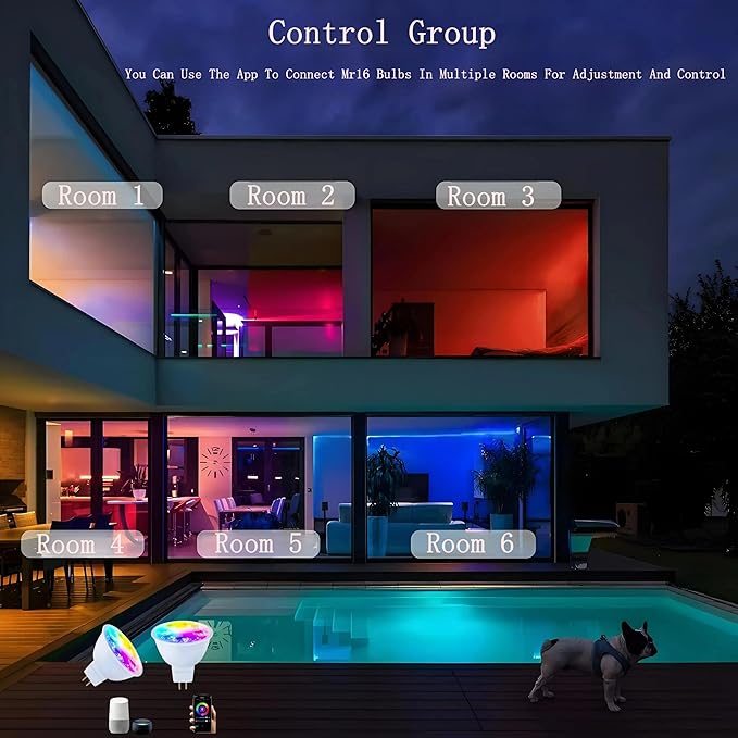 Smart MR16 LED Bulb Dimmable Color Changing, 12V Gu5.3 Bi-pin Base, WiFi & Bluetooth LED Bulbs Work with Alexa Google, Color Changing Sync with Music, for Living Room, Bedroom, Office,Hotel etc. 4Pack