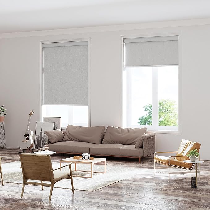 Changshade Custom Size Cordless Roller Shades with Valance, Blackout Roller Shades for Windows Roll-up Fabric Blinds with Thermal Insulated for French Door, Easy Installation Deep Grey