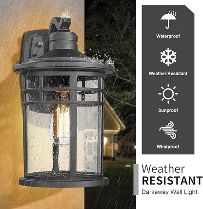 Darkaway Dusk to Dawn Outdoor Porch Wall Light,Outside Wall Mounted Light Seeded Glass Exterior Waterproof Lantern 14.57inch Large Modern Wall Sconce Lighting for House Front Door Garage