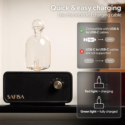 Waterless Essential Oil Diffuser, Nebulizing Cold Air Scent Diffuser for Home, 700 Sq. Ft., Portable Glass Waterless Diffuser for Large Room, Cordless Rechargeable, Smart, Hotel-Style