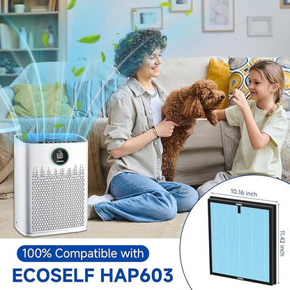 2 Pack HAP603 Replacement Filter Compatible with ECOSELF HAP603 / HAP603WF Air Puri-Fier Filter, Air Puri-fiers Replacement for Home Large Room with Smart Mode, # RFHAP603, Blue