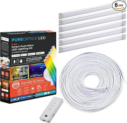 PureOptics LED Professional Push Wire® Matter Certified Smart Under Cabinet Lighting Kit, Adjustable White and RGB LEDs, Works with Alexa, Apple Home, Google Home, (6) 12" Bars