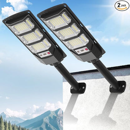 FOWSEEK Solar Street Lights Outdoor 2 Pack, 6500K Solar Lights Outdoor Waterproof with Motion Sensor, Lamparas Luces Solares para Exteriores Dusk to Dawn Commercial Lighting for Yard Path